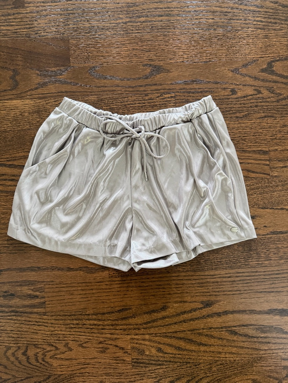 Guess Metallic Silver Drawstring Shorts